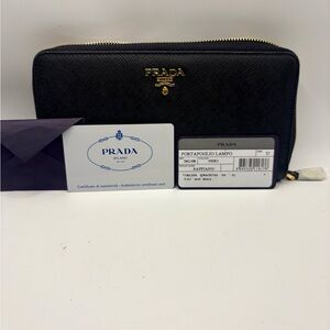 Prada Black Saffiano Leather Zip Wallet